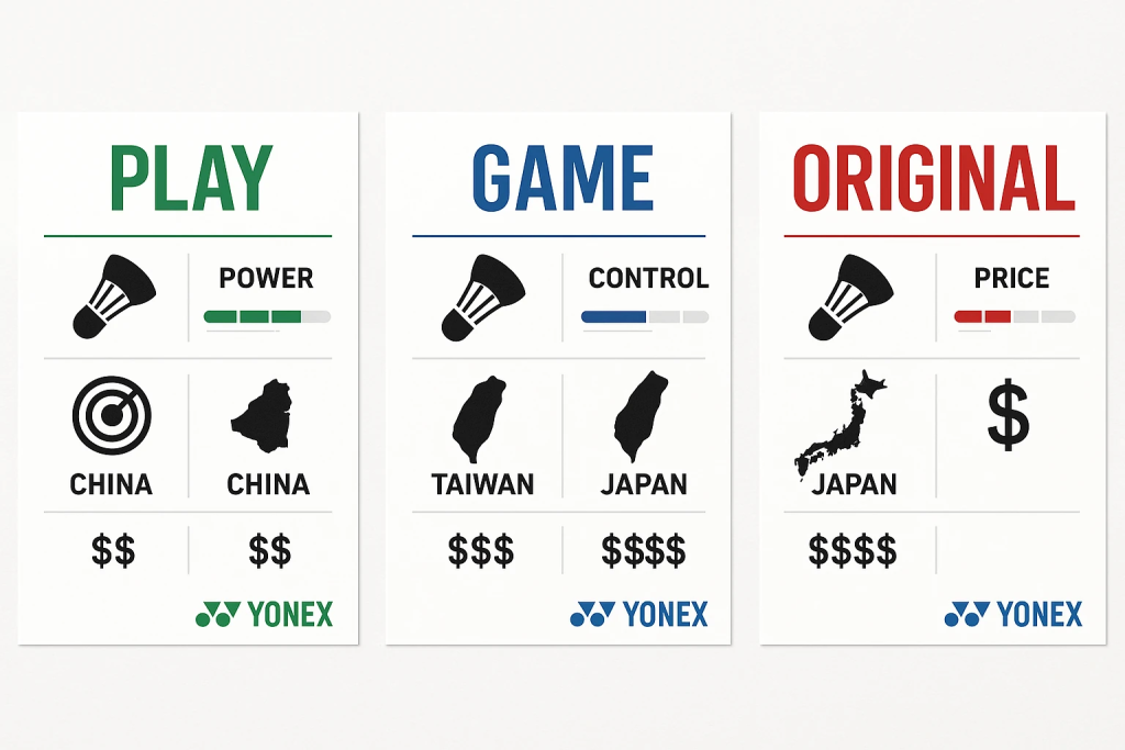 تفاوت راکت‌های YONEX نسخه PLAY / GAME / ORIGINAL (PRO)
