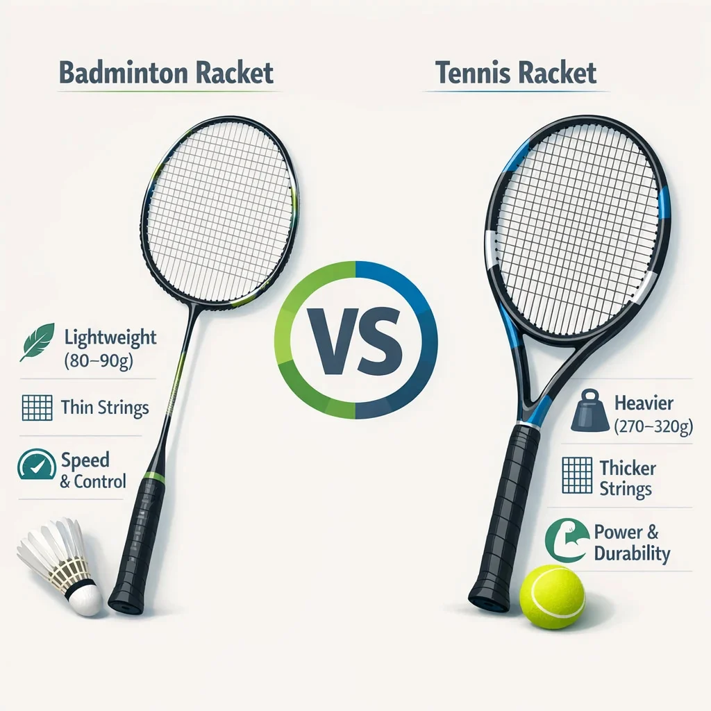 تفاوت راکت بدمینتون با سایر راکت‌های ورزشی (تنیس، اسکواش و پدل)
